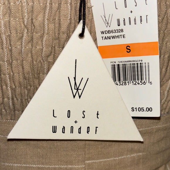 LOST & WANDER Chic tan/white striped Button-Down Halter Mini Dress size Small - Picture 8 of 13